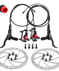 Z00M HB875E e-bike hydraulic disc brake set with two 180mm rotors, red calipers, black levers, mounting bolts