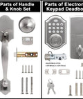 Keyless Entry Door Lock With Handle Electronic Keypad Deadbolt For Front Doors Auto Lock 1 Touch Locking 50 User Codes Quick Install No Key Fuss Ideal For Homes Offices And Hotels Satin Nickel parts