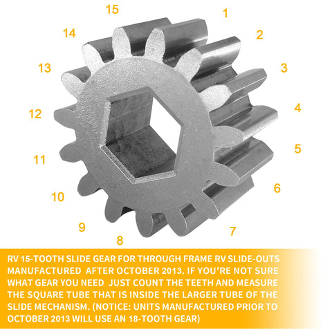 15 Tooth Spur Gear Replacement For Hydraulic And Electric RV Slide Outs Fits Multiple Through Frame Sizes Including 2x2 2x3 And 3x3 This Durable Gear Solves Sticking Slide Outs With Easy Install And Long Lasting Performance