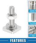 Heavy Duty M8 T Slot Bolts For Car Roof Racks, Premium Stainless Steel Track Fasteners With Nuts And Washers, Built Like A Tank Cargo Carrier Mounting Hardware, Pack Of Six close-up showing nut, bolt, and square washer design.