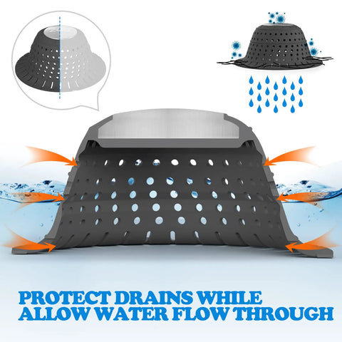 Total Game Changer Durable Silicone Drain Protector And Hair Catcher Plug For Bathroom Sink And Tub showing flexible design with water flow.