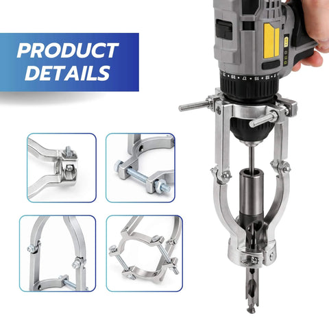 Square Hole Drill Bit Adapter For Drill Press Or Hand Drill, Pro Grade Heavy Duty Dual Use Mortising Attachment, close-up view