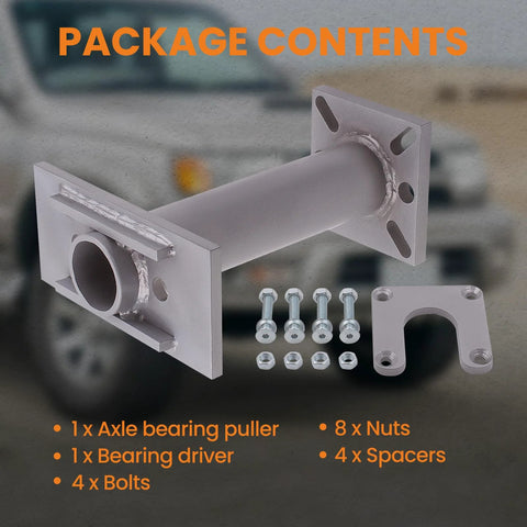 maXpeedingrods angled-view rear axle bearing puller and ABS tone ring tool with 40mm bearing driver; steel kit with bolts, nuts and spacers