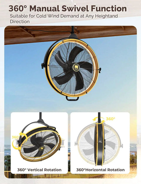 Outdoor Ceiling Fan 24.8 Inch 6 Speed Mounted Garage Fan With Remote And App 360 Degree Vertical Rotation Top Notch Outdoor Cooling For Gazebo Patio Pergola 5 Blades Yellow And Black