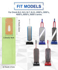 Type CC Vacuum Bags 12 Pack For Oreck XL Upright Vacuum Cleaners with fit models diagram and vacuum dimensions