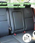 Car interior showcasing 2 Pack 3 Point Seat Belt Pads With Adjustable Retractable Straps Universal Cover Kit, installed on black seats.