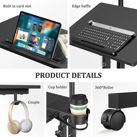 Rolling Standing Desk On Wheels With Height Adjustment Mobile Sit Stand Computer Desk product features layout