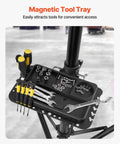Heavy Duty Bike Repair Stand With 85 Lb Capacity showing magnetic tool tray with tools