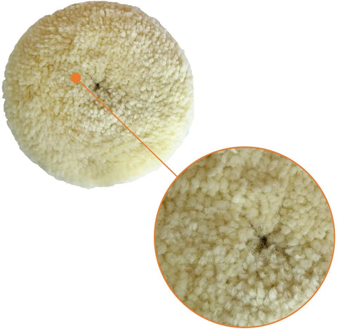 Close-up of Pro Grade 7 Inch Buffing Pad Kit With Three Natural Wool Pads For Compound Cutting And Polishing Cars Boats Trucks RVs