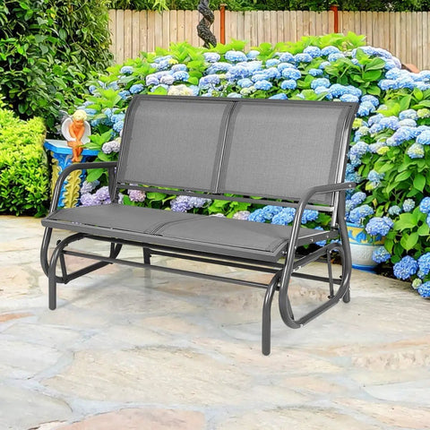 Two Person Swing Glider Chair 48 Inch Spacious Outdoor Lounge Bench For Patio Backyard Poolside Lawn Indoor Use Durable Steel Frame Weatherproof Fabric Cozy And Chill garden setting