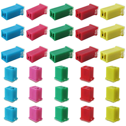 30 multicolored fuses from 2026 Car Fuse Kit With 30 Piece Standard And Low Profile Box Fuses Wide 20A To 60A Amperage Range