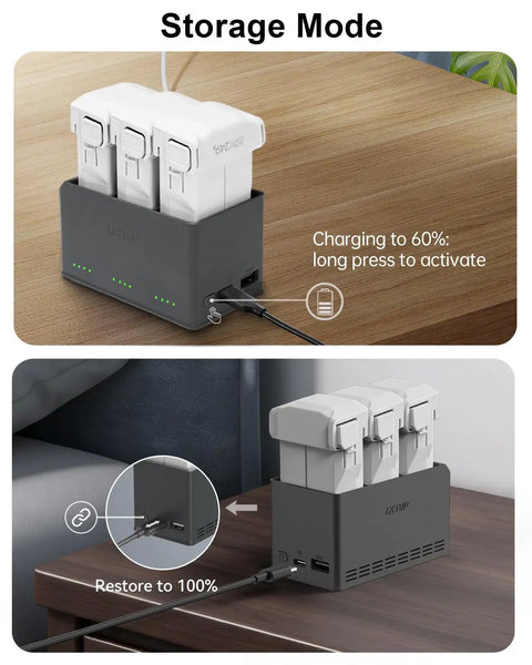 Three Bay 100W Fast Charging Hub for Mini 5/4/3 Series with Storage LED SOS charging three batteries