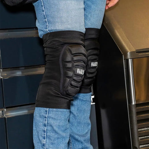 Person wearing All Day Comfort Lightweight Knee Pads With Padded Sleeves Breathable Mesh Back Elastic Cuff And Slip Resistant Silicone Low Profile