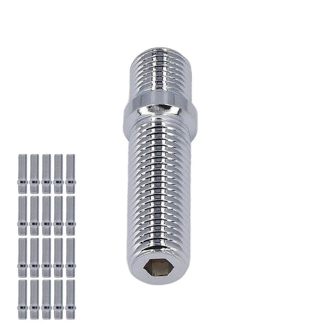 Upgrade Your Ride With 20 Heat Treated Wheel Stud Conversion Adapters, Extended 50mm Length And Robust Zinc Plated Design For Premium Grip On European Cars, Making Installation A Breeze! chrome wheel stud conversion adapter, 50mm, zinc plated, shown with 20-pack