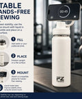 26 Oz MagSafe Water Bottle With Snap On Phone Cradle Double Wall Steel Keeps Your Hydration Icy All Day Long Zero Drip Build Pumped Up For Heavy Sweats Weekend Campouts And Nationwide Road Warrior Runs Ivory with phone mounted.