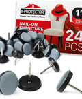 Slick Heavy Duty Nail On Chair Glides And Furniture Floor Protectors One Inch Thick Pack Of Twenty Four close-up of black and gray chair sliders.