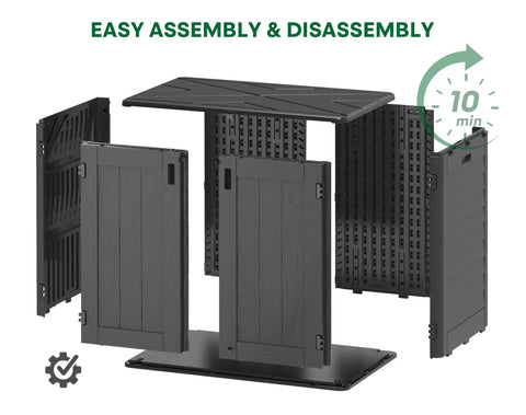 30 Cu Ft Waterproof Horizontal Resin Outdoor Storage Cabinet assembly process with pad-lockable doors