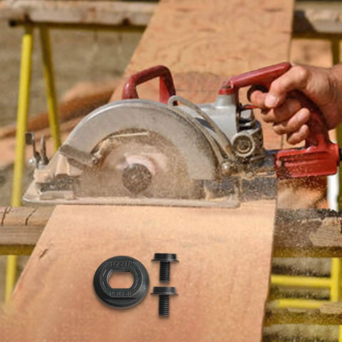 Circular saw cutting wood with Must-Have Outer Flange Washer And Blade Bolt Set For Circular Saws DCS391 DCS367 DCS565 shown