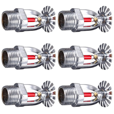 Top Shelf Pendent Fire Sprinkler Heads Six Pack Half Inch NPT Thread 68 Degree Celsius Auto Activation Fire Safety Gear Finished In Slick Chrome With Heavy Duty Mounting Wrench For Quick Building Drop In Install.