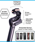 Suspension Seatpost For Road, Gravel And E-Bikes With XR Lightweight Aluminum Build showing adjustable preload springs.