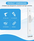 4 Pack White Toggle Switch Guard Covers That Screw On To Lock Your Switches In Place For Kid Safety And Appliance Protection Universal Fit No Fuss Setup, showing size and features.