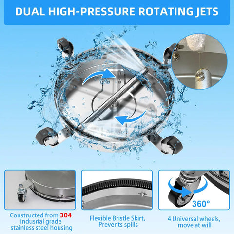 16.5 Inch Pressure Washer Surface Cleaner With 304 Stainless Steel Housing Dual Handles 4500 PSI Driveway Attachment features