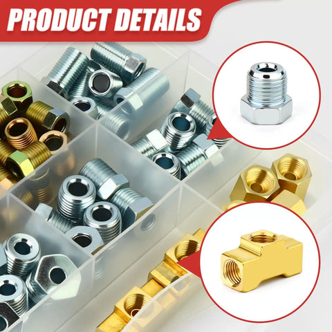 Get Your Ride Rocking With This Ultimate 104Pcs Brake Line Fittings Kit Featuring High Temp Brass Nuts Unions And Tees For 3/16 Inch 1/4 Inch Lines That Last A Lifetime Without Rust Or Leaks, brass fittings in organizer