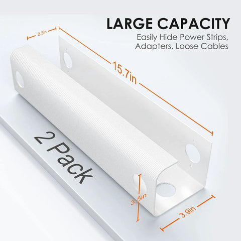 Under Desk Cable Management Tray 31.5 Inch Cord Organizer For Wire Management No Drill Drill Compatible Mounts Home Office Computer Desk Cable Hider White 2 Pack, side view showing cable tray dimensions