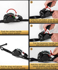 1 Inch By 10 Feet Heavy Duty Retractable Ratchet Straps 4 Pack 1800 Lb Break Strength Auto Retract Webbing used for securing cargo.