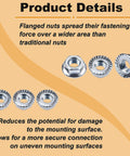 Top Shelf Carbon Steel Serrated Flange Hex Nuts 5/16-18 Inch Assortment Kit showing details of flanged nuts for secure connections.