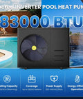 Premium 83000 Btu Electric Pool Heater For Above Ground And Inground Pools With Advanced Evi Compressor next to swimming pool.