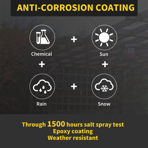 Anti-corrosion coating infographic for 2 Inch Wood Deck Screws Size 8 T25 Star Bit Epoxy Coated 310 Pcs, showing environmental resistance.