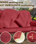 3 In 1 Outdoor Porch Swing With Adjustable Canopy For Adults, cozy 3 seat patio swing with thick cushions in wine red color, detail