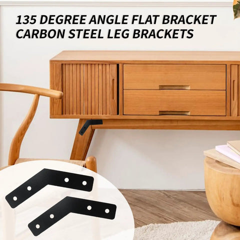 135 degree angle flat bracket on table leg, carbon steel bracket for furniture, black finish, 4 Pack 135 Degree Angle Brackets 60x60x16mm Carbon Steel Mending Plates Black Corner Braces Built Tough For Truss And Frame Reinforcement With Screws Easy Install