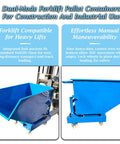 Heavy Duty Steel Self Dumping Hopper And Forklift Bin With Dual Brake Casters And Drain Valve, 2200 Lb visible with integrated fork pockets.