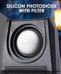 Digital Illuminance Light Meter With Backlight Lux Meter For Indoor Outdoor Use, Measures 0.1 To 200000 Lux And 0.01 To 20000 FC, Go-To Gear For Plants, Film Photography, And Lighting Setup. Silicon photodiode with filter shown close-up.