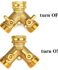 Heavy Duty Brass Garden Hose Splitter 2 Way Faucet Adapter For Outdoor Use With Easy On Off Handles Rust Proof And High Pressure Compatible Durable Outdoor Water Splitter, brass 2-way valve