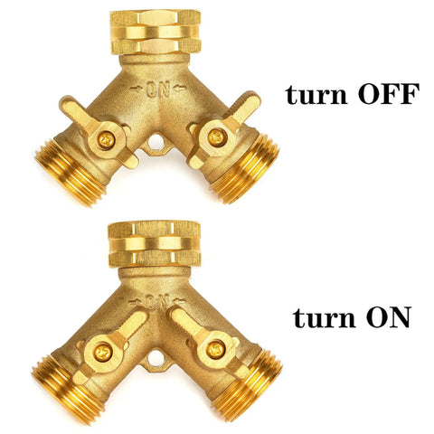 Heavy Duty Brass Garden Hose Splitter 2 Way Faucet Adapter For Outdoor Use With Easy On Off Handles Rust Proof And High Pressure Compatible Durable Outdoor Water Splitter, brass 2-way valve