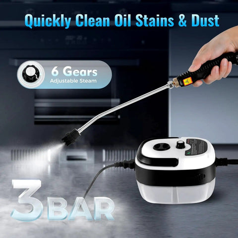 Powerful 2500W Handheld Steam Cleaner With 6 Speed High Pressure Steam Cleaning showcasing adjustable 3 bar steam nozzle