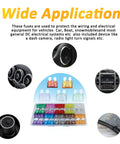 Built Tough Standard Blade Fuses Assortment Kit 30 Pack showing different colored fuses for automotive electrical applications.