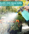 Half Gallon Electric Spray Bottle Mister For Indoor And Outdoor Plants in use, spraying flowers with adjustable nozzle