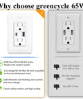 Image of 65W Gan Electrical Receptacle featuring two USB Type C fast charging sockets for modern devices.