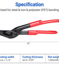Heavy Duty 12 Inch Strapping Cutter With Wide Blade, Chrome Vanadium Steel banding shears cutting steel and PET straps.