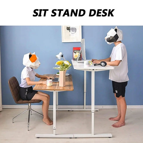 Built Different Crank Adjustable Height Standing Desk, Super Smooth Sit Stand Converter for Bedroom or Office Space, user typing standing