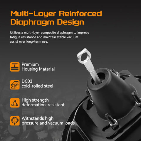 Premium Vacuum Power Brake Booster For Ford Bronco F150 F200 F250 1984 To 1988 showcasing multi-layer diaphragm design and steel structure.