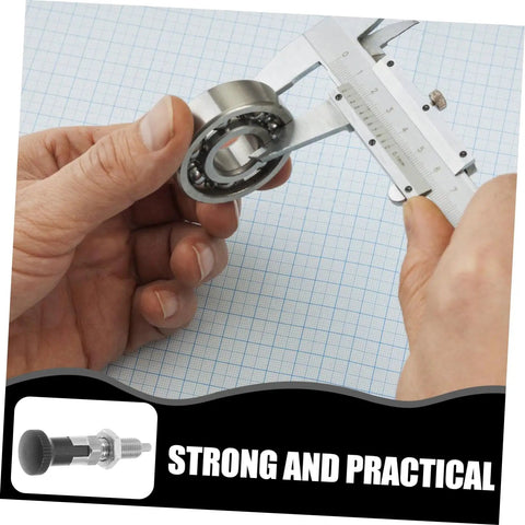 Heavy Duty Stainless Steel Spring Loaded Latch Pin Indexing Plunger Locking Knob With Knurled Handle And Quick Release Pull being measured with calipers.