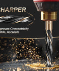 Front view of black and gold coated HSS drill bit with hex shank.