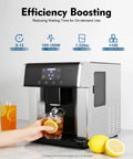 Countertop Ice Maker 2 In 1 Water Dispenser Drop Dead Fast Round Ice Maker showing ice cubes being dispensed into a glass.