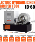 Pro Grade Hydraulic Hose Crimping Machine With 8 Dies Set For Automotive Repair Excavators Farm And Construction Equipment Portable 110V Heavy Duty Crimper Tool On The Job Workhorse, EC-600 20.5x17.5x11.5 inches