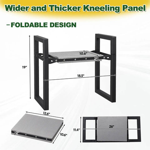 2-In-1 Foldable Garden Kneeler And Seat With Extra Wide 12.6 Inch Cushion, Folded and Unfolded Views, Lightweight and Sturdy Design